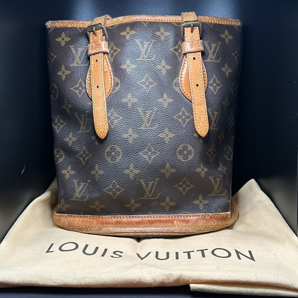Louis Vuitton Monogram Canvas Bucket Shoulder Bag in Brown and Tan